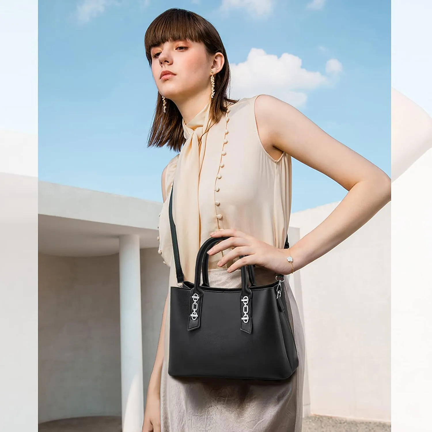 NICOLE & DORIS Fashion Women Tote Handbag Simple Top Handle Bags Casual Shoulder Bags Leather PU Ladies Crossbody Bag