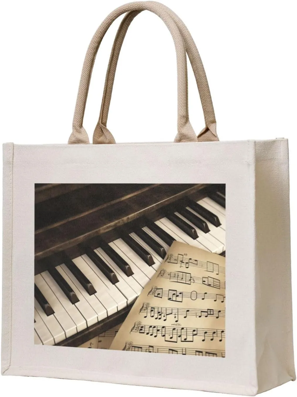 Note and Piano'S Keys printed Canvas Carrying Tote Bag Handbag Shopping Bag