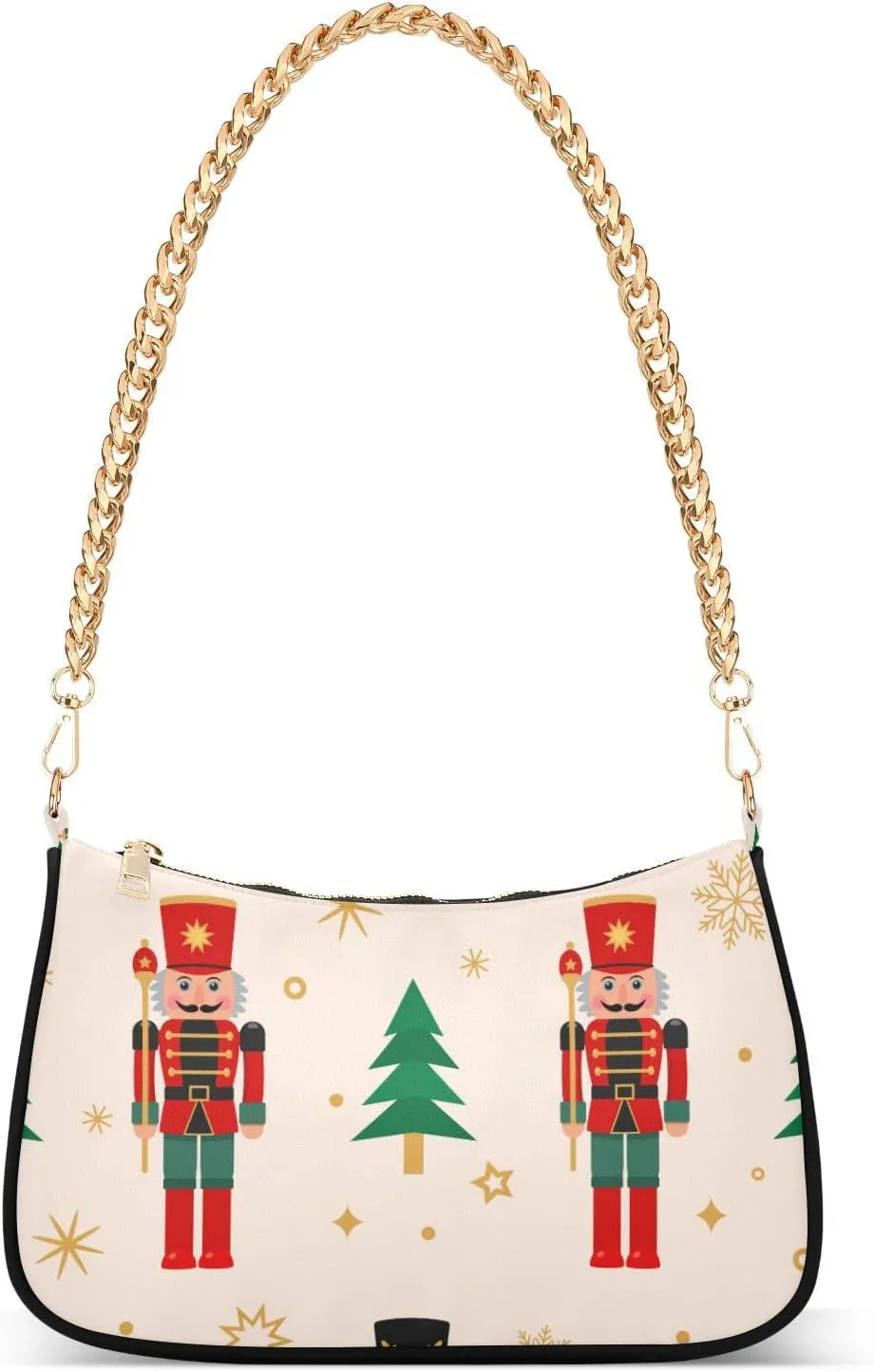 Nutcracker Christmas Tree Handbags for Women Chain Shoulder Bag Womens Tote Clutch Purses with Zipper