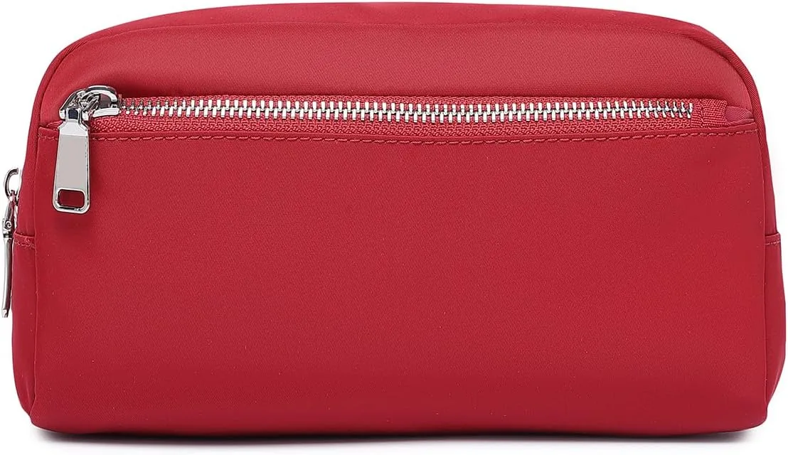 Nylon Female cosmetic bags Canvas toiletry bags Wash bags with large capacity Simple design (Nylon/Burgundy Red)