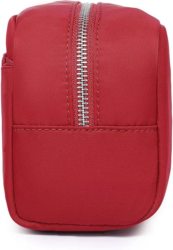 Nylon Female cosmetic bags Canvas toiletry bags Wash bags with large capacity Simple design (Nylon/Burgundy Red)