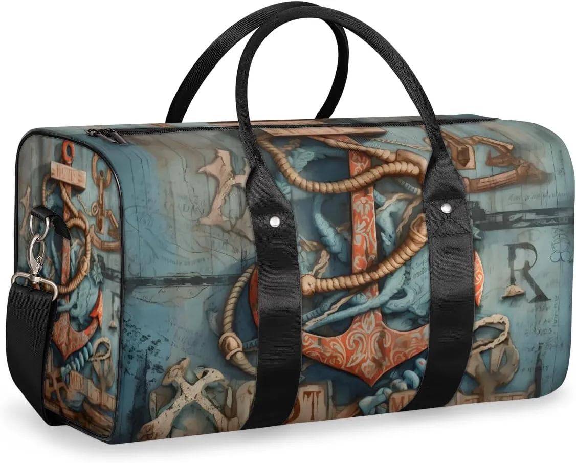 Ocean Anchor Travel Duffle Bag for Women Men Gym Duffel Foldable Bag Waterproof Weekender Rustic Art Duffle Tote