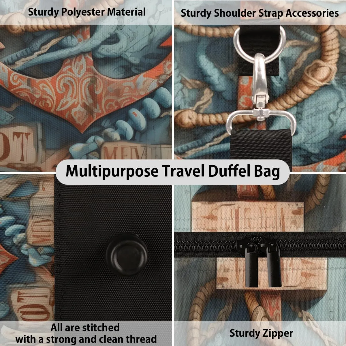 Ocean Anchor Travel Duffle Bag for Women Men Gym Duffel Foldable Bag Waterproof Weekender Rustic Art Duffle Tote