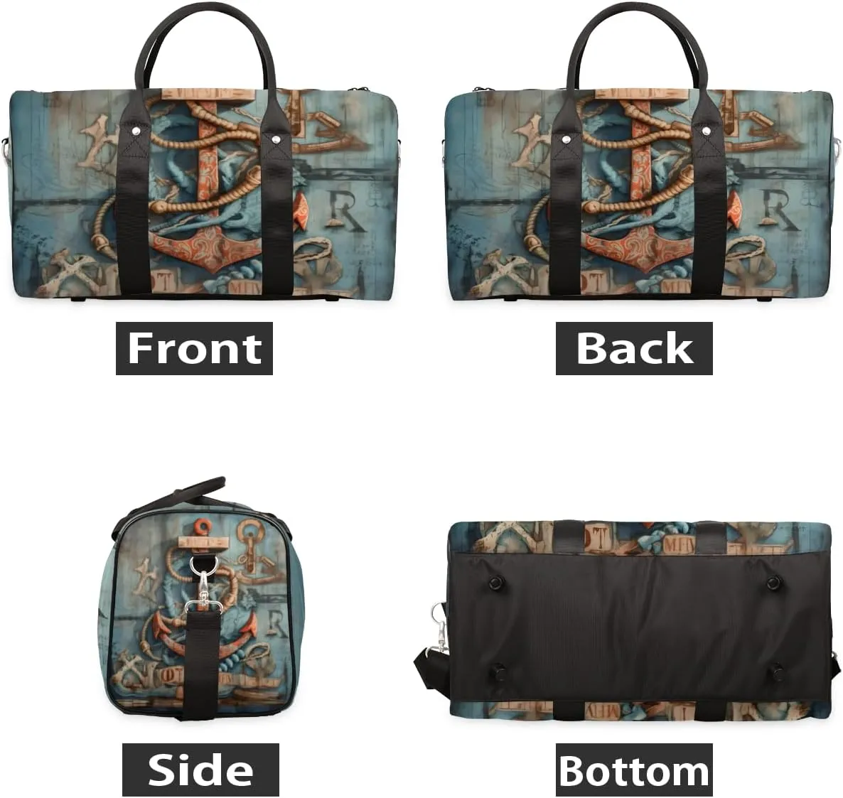 Ocean Anchor Travel Duffle Bag for Women Men Gym Duffel Foldable Bag Waterproof Weekender Rustic Art Duffle Tote
