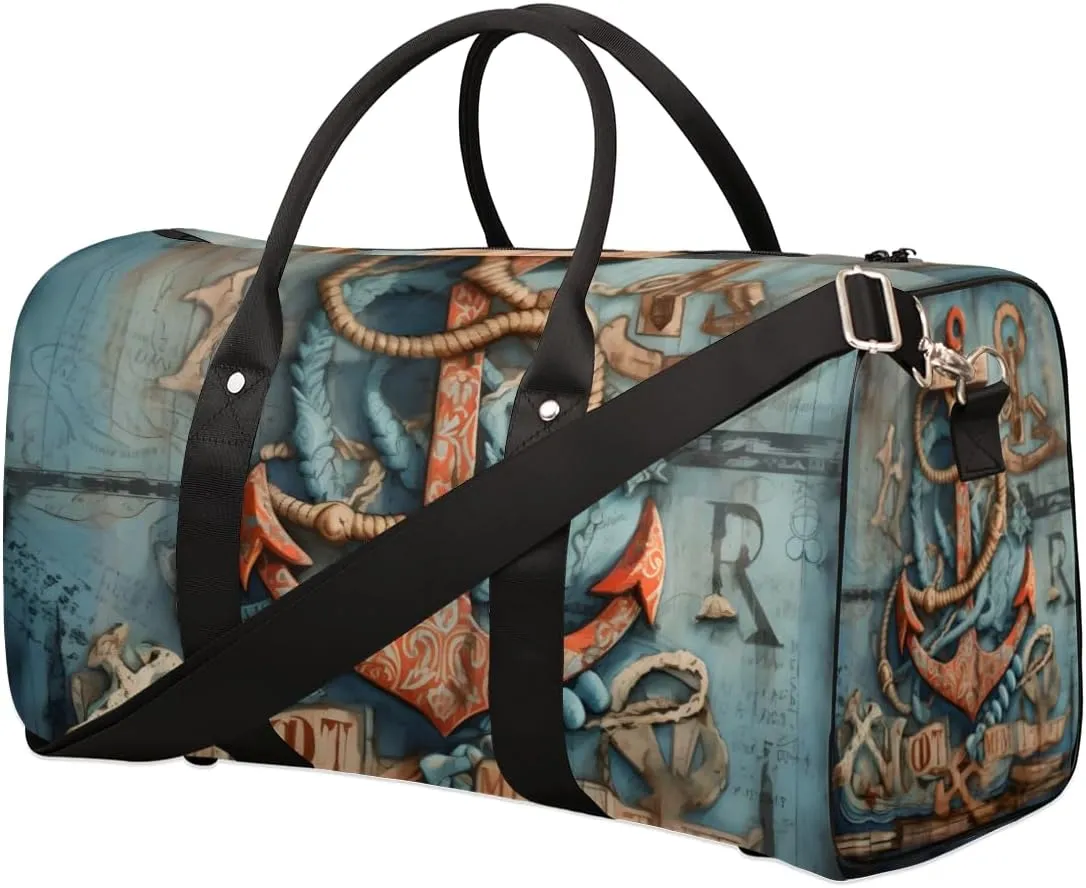Ocean Anchor Travel Duffle Bag for Women Men Gym Duffel Foldable Bag Waterproof Weekender Rustic Art Duffle Tote