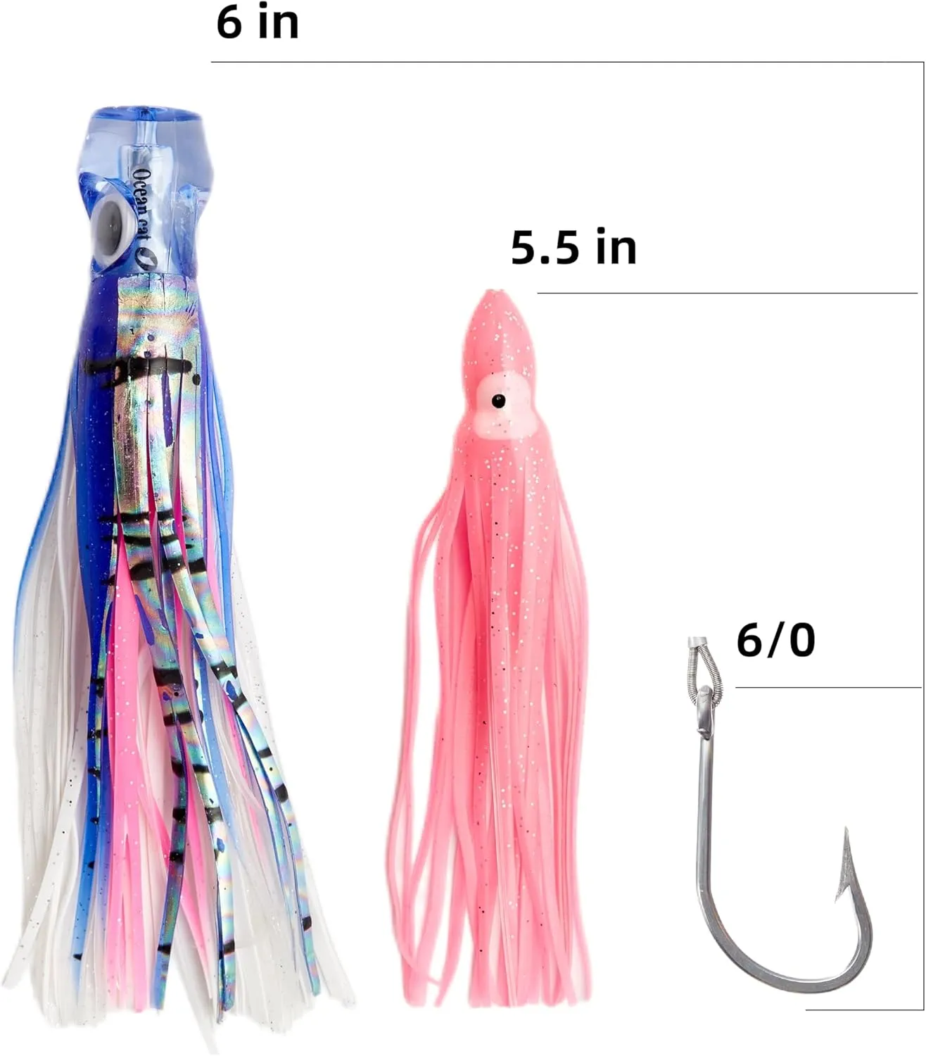 OCEAN CAT Teaser Chain Lures Trolling Lure Saltwater Fishing Lures with Stainless Steel Hook and High Strength Fishing Line Fully Rigged Teasers for Wahoo Tuna Marlin Mahi Mahi