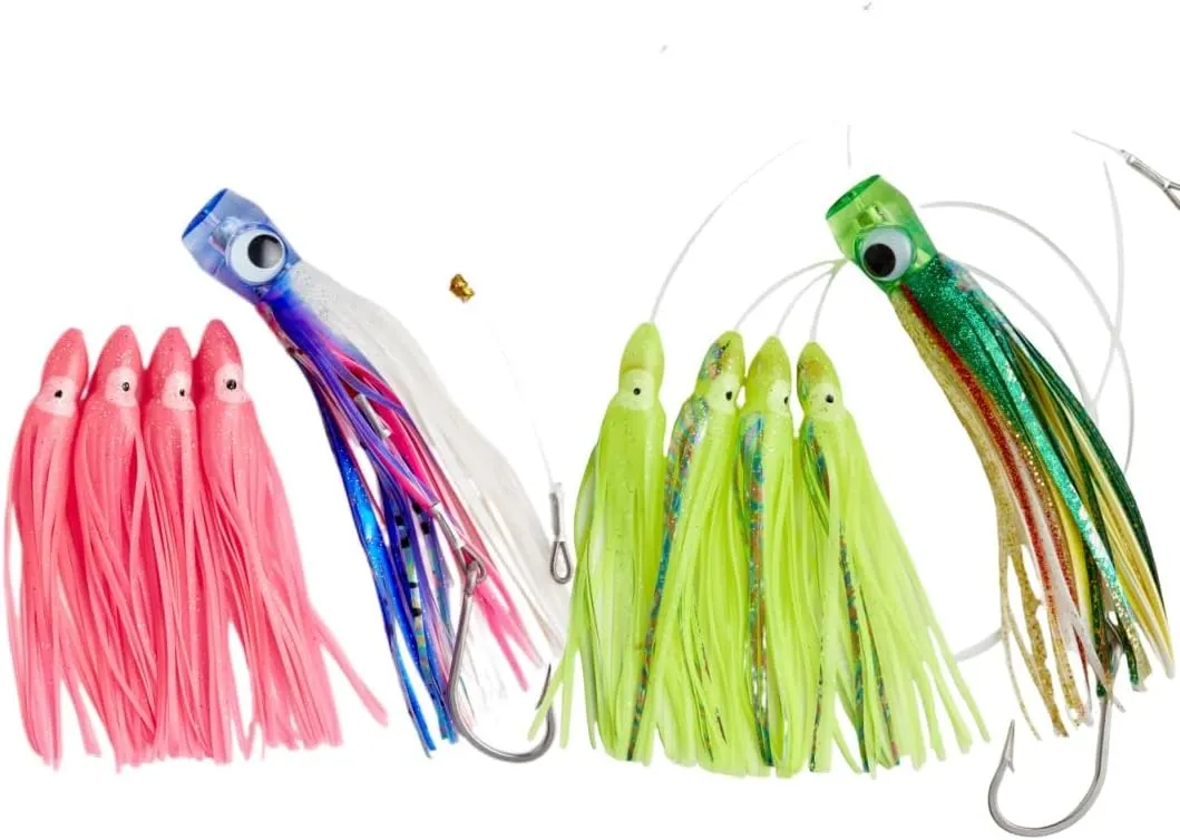 OCEAN CAT Teaser Chain Lures Trolling Lure Saltwater Fishing Lures with Stainless Steel Hook and High Strength Fishing Line Fully Rigged Teasers for Wahoo Tuna Marlin Mahi Mahi