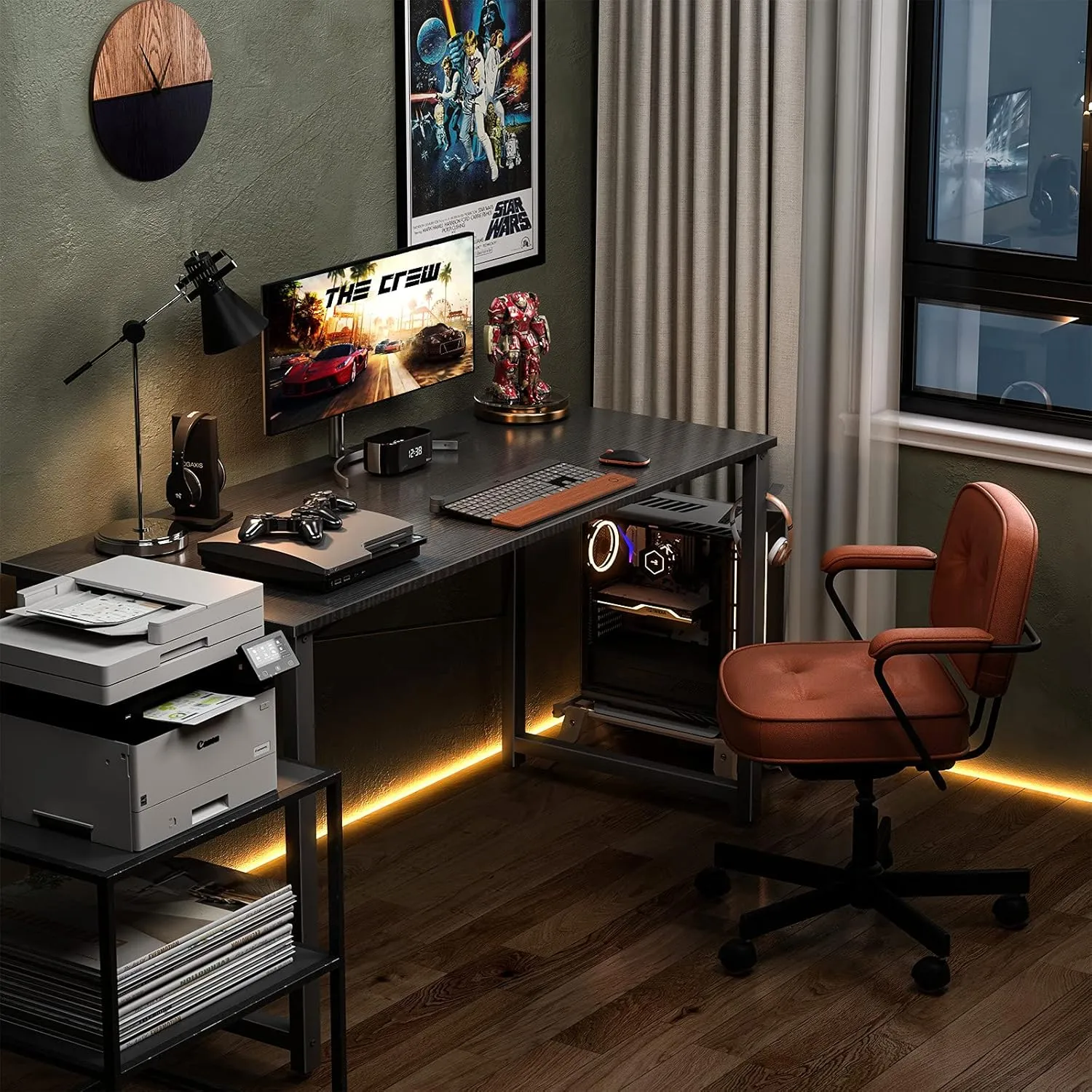 ODK 48 Inches Computer Desk for Home Office, Office Table for Small Spaces, Writing Desk with Headphone Hooks, Black