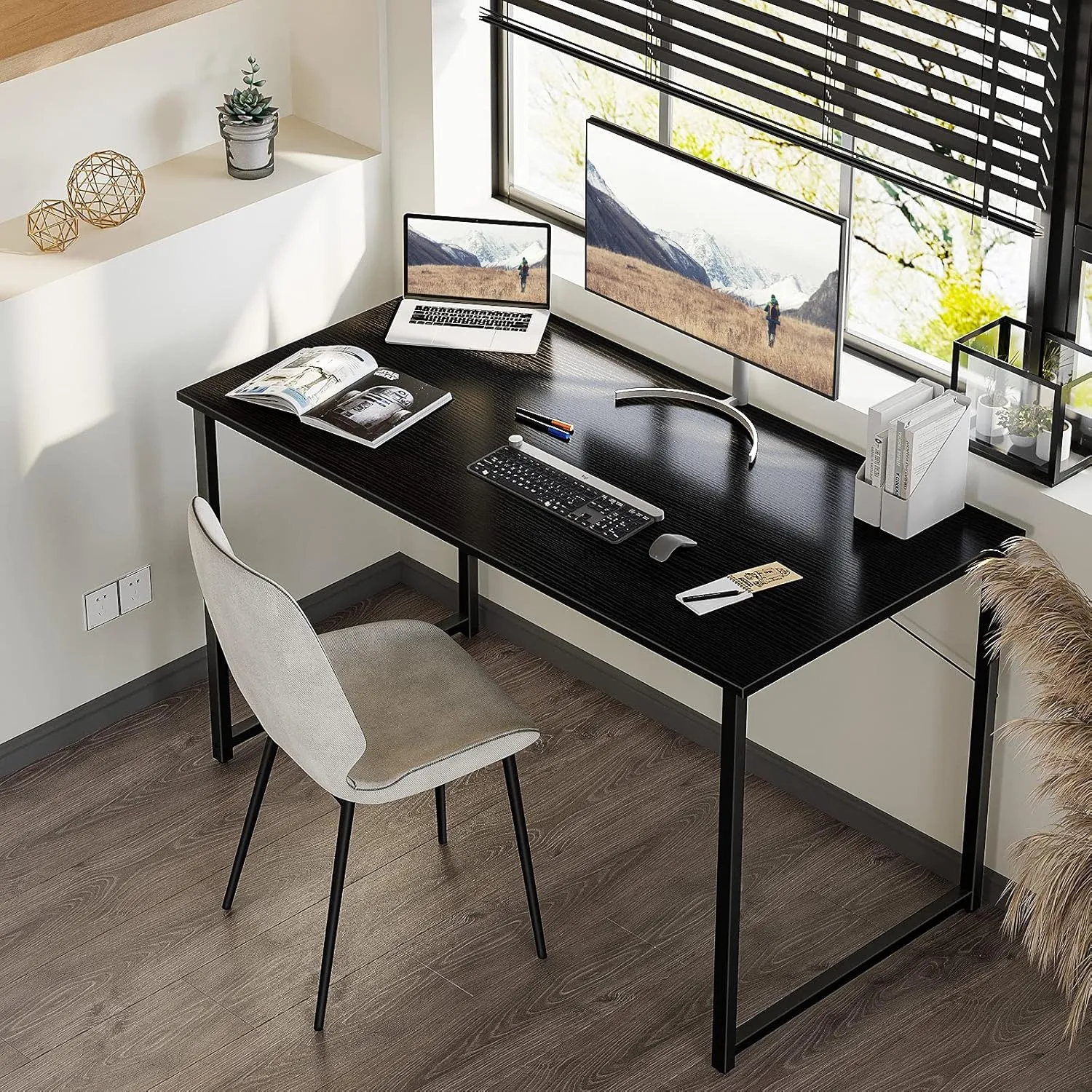 ODK 48 Inches Computer Desk for Home Office, Office Table for Small Spaces, Writing Desk with Headphone Hooks, Black