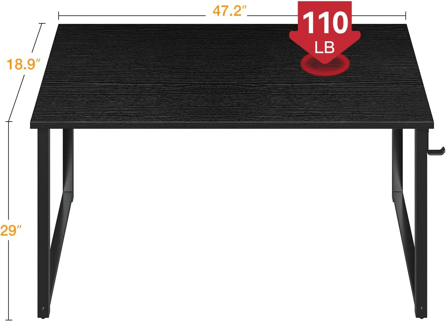 ODK 48 Inches Computer Desk for Home Office, Office Table for Small Spaces, Writing Desk with Headphone Hooks, Black