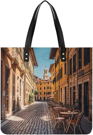 Old Courtyard Cafe Chair City, Rome, Italy Leather Handbags Crossbody Bags for Women Trendy Vegan Purses Shoulder Handbags with Wide Shoulder Strap And Zipper