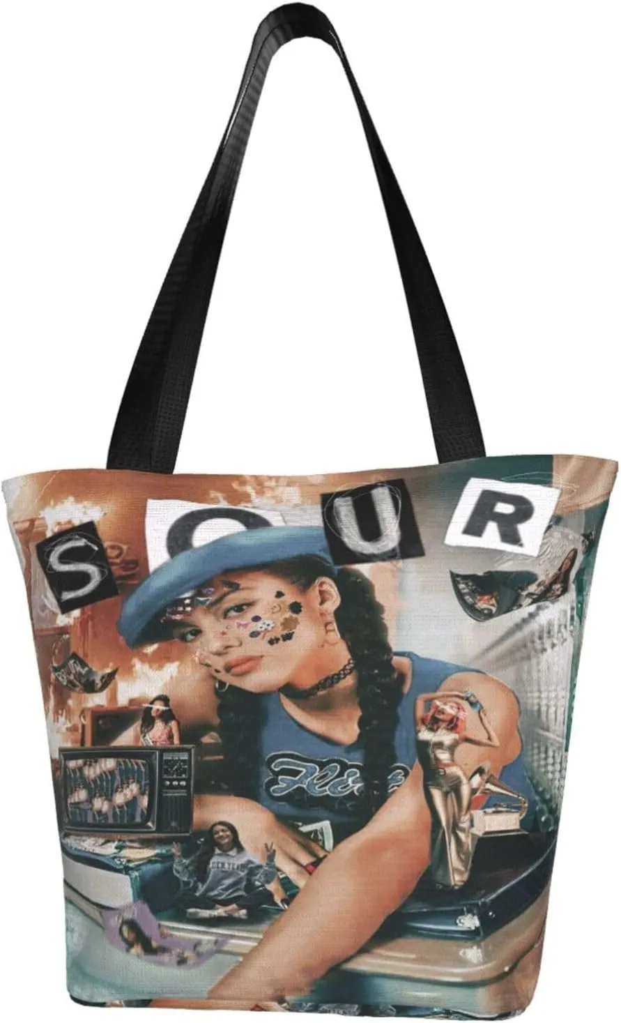 Olivia Songwriter Actress Rodrigo Reusable Grocery Bag for Kitchen Shopping Handbag Tote Bags with Zipper Unisex Casual Shoulder Bag Storage Bags for Sports