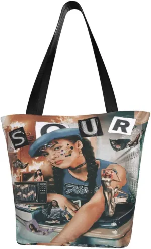 Olivia Songwriter Actress Rodrigo Reusable Grocery Bag for Kitchen Shopping Handbag Tote Bags with Zipper Unisex Casual Shoulder Bag Storage Bags for Sports