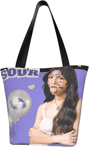 Olivia Songwriter Actress Rodrigo Reusable Grocery Bag for Kitchen Shopping Handbag Tote Bags with Zipper Unisex Portable Shoulder Bag Storage Bags for Picnic