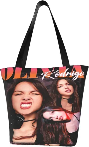 Olivia Songwriter Actress Rodrigo Shopping Handbag Tote Bags with Zipper Unisex Lightweight Shoulder Bag Storage Bags for Sports