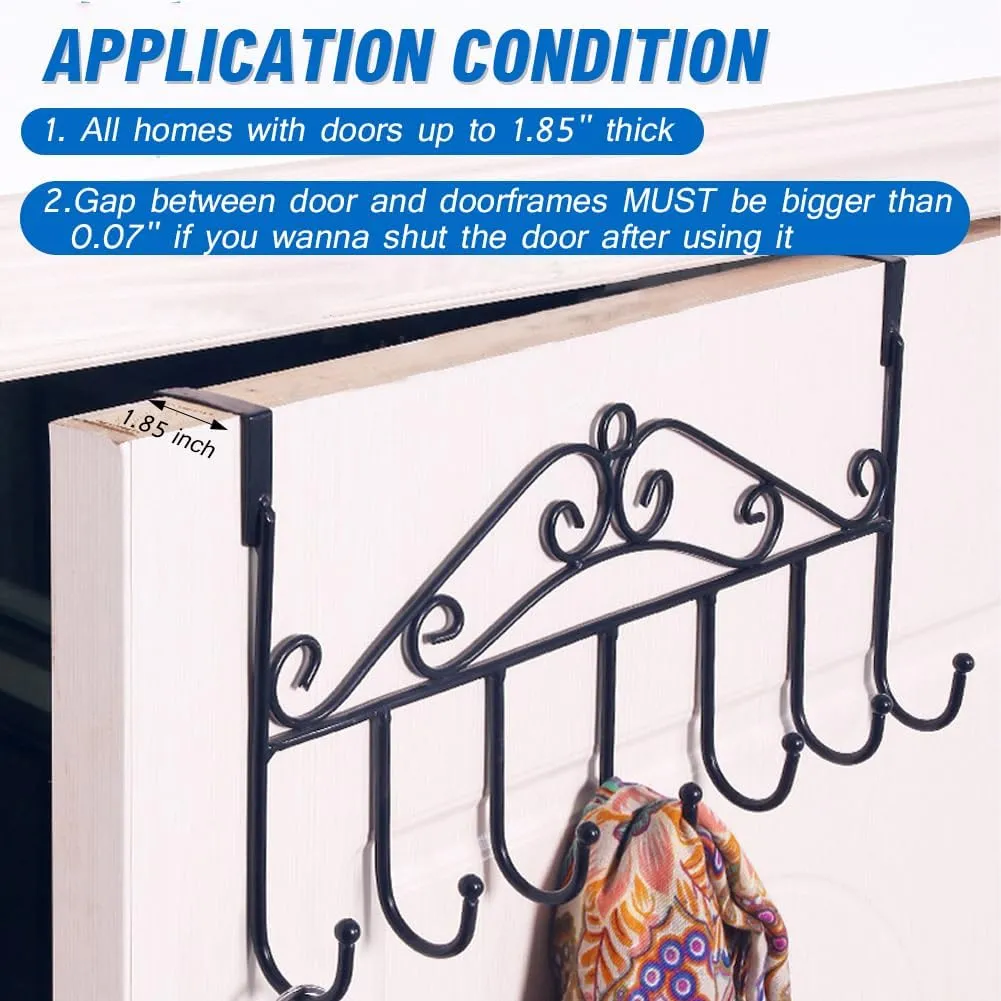 Over the Door Hooks, Over the Door Hanger for Hanging, Over Door Towel Rack Coat Rack Hanger Hooks for Clothing, Anti-Rust Overdoor Organizer Rack with 7 Hooks for Bathroom Bedroom Hat Purse Robe