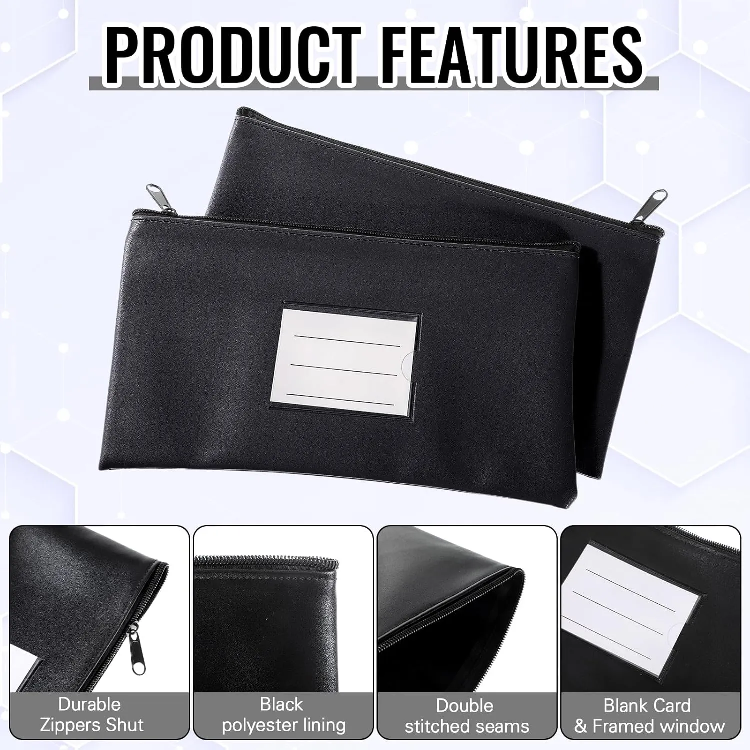 Paterr 6 Pcs Money Bags with Zipper PU Leather Deposit Bank Bag Security Money Pouch Receipt Holder Bank Bag Wallet with Label for Cash Coin Makeup Cosmetics Bills Tickets, 11 x 6 Inch(Black)