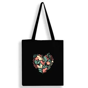 Peach Blossom Women's Cotton Printed Tote Bag With Zipper and Pouch