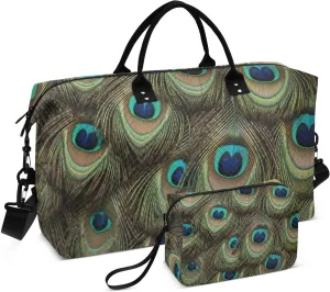 Peacock Pattern Fur Texture Large Travel Duffel Bag, Sports Tote Gym Bag, Shoulder Weekender Overnight Bag for Women Men, Carry On Luggage with Toiletry Bags