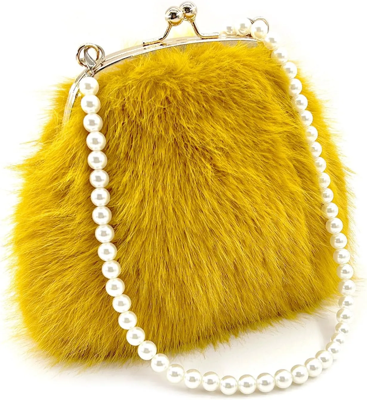Pearl Chain StrapFaux Fur Evening Handbags Fuzzy Satchel Style Purse Fashion Clutch Handbag Shoulder Vintage Bags for Women