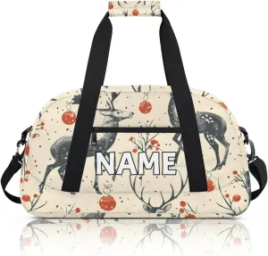 Personalized Custom Gym Bag for Women Men Carry on Forest Deer Travel Duffel Tote Rustic Wildlife Overnight Workout Weekender Bag