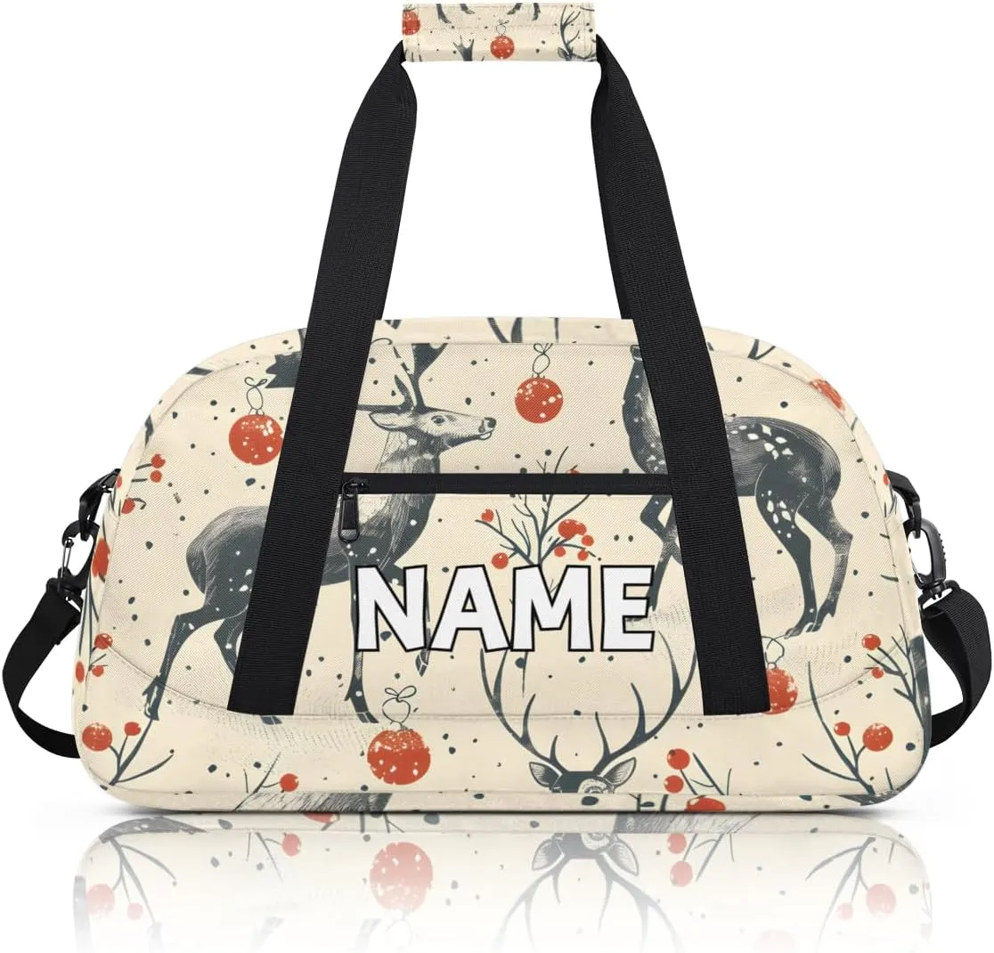 Personalized Custom Gym Bag for Women Men Carry on Forest Deer Travel Duffel Tote Rustic Wildlife Overnight Workout Weekender Bag