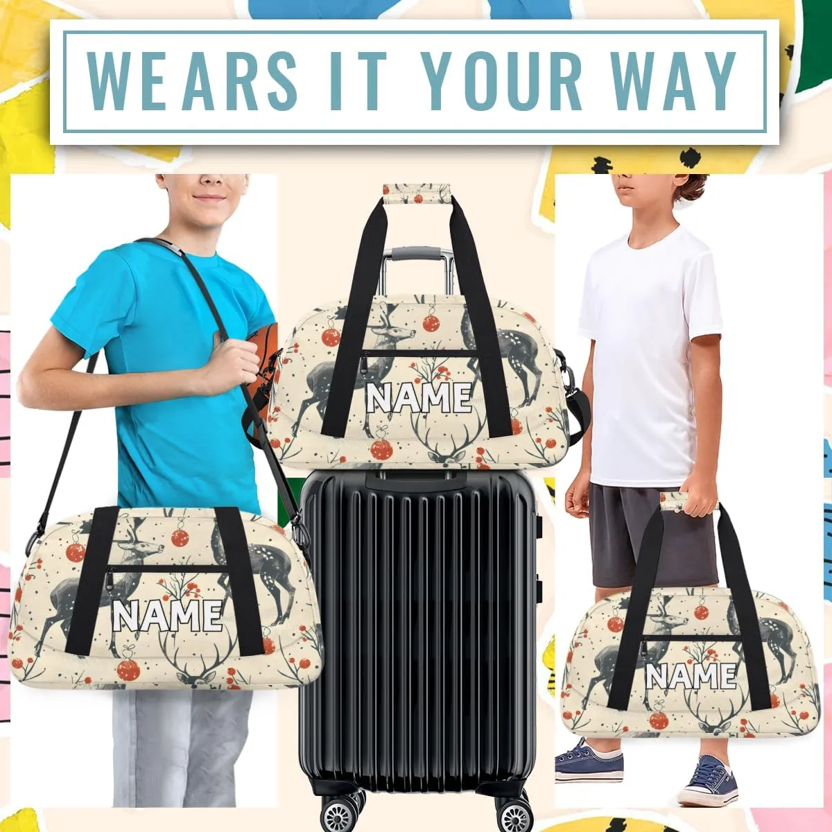 Personalized Custom Gym Bag for Women Men Carry on Forest Deer Travel Duffel Tote Rustic Wildlife Overnight Workout Weekender Bag