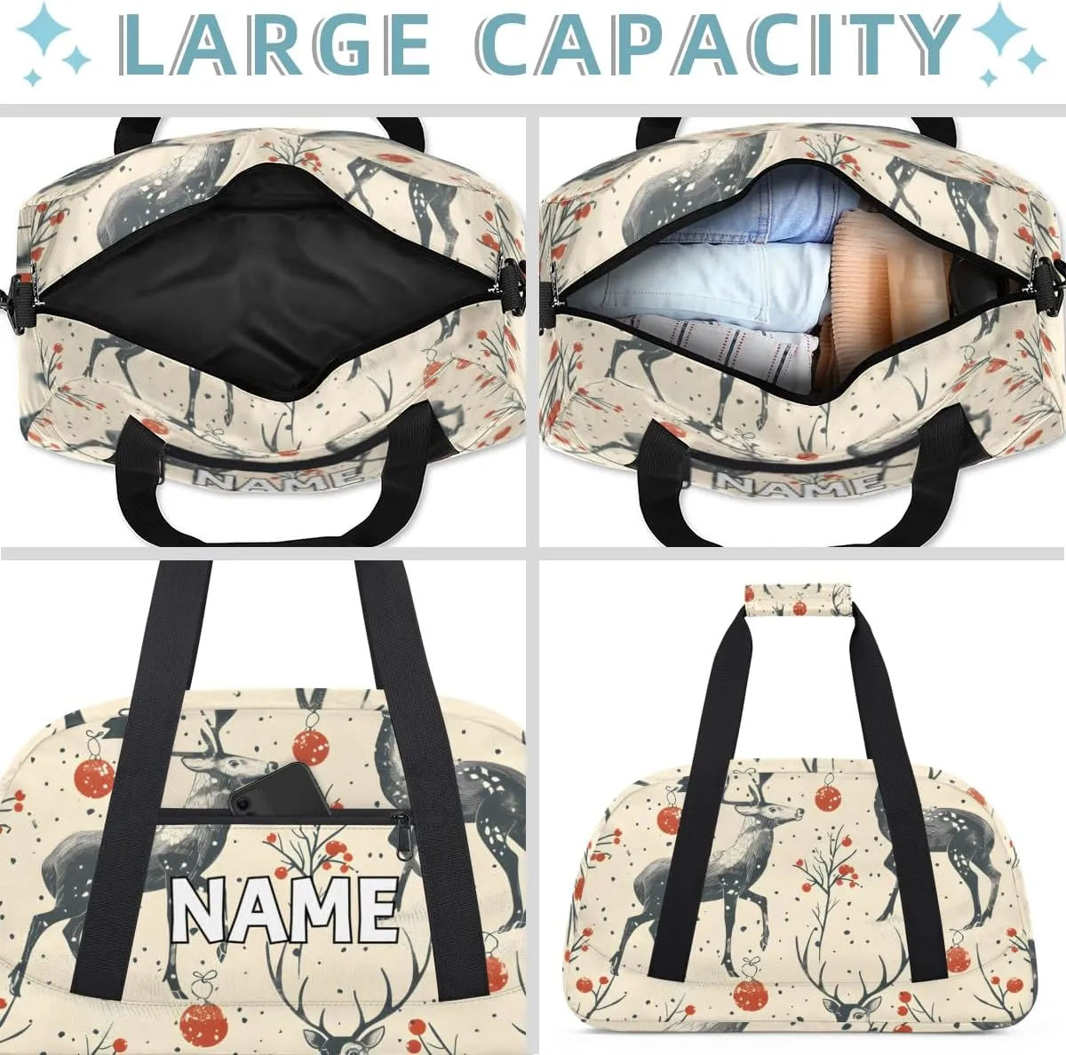 Personalized Custom Gym Bag for Women Men Carry on Forest Deer Travel Duffel Tote Rustic Wildlife Overnight Workout Weekender Bag