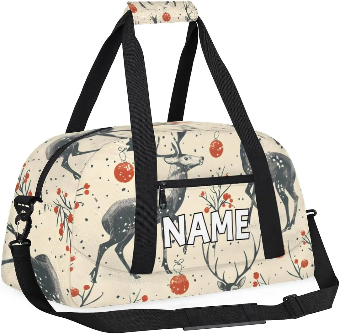 Personalized Custom Gym Bag for Women Men Carry on Forest Deer Travel Duffel Tote Rustic Wildlife Overnight Workout Weekender Bag