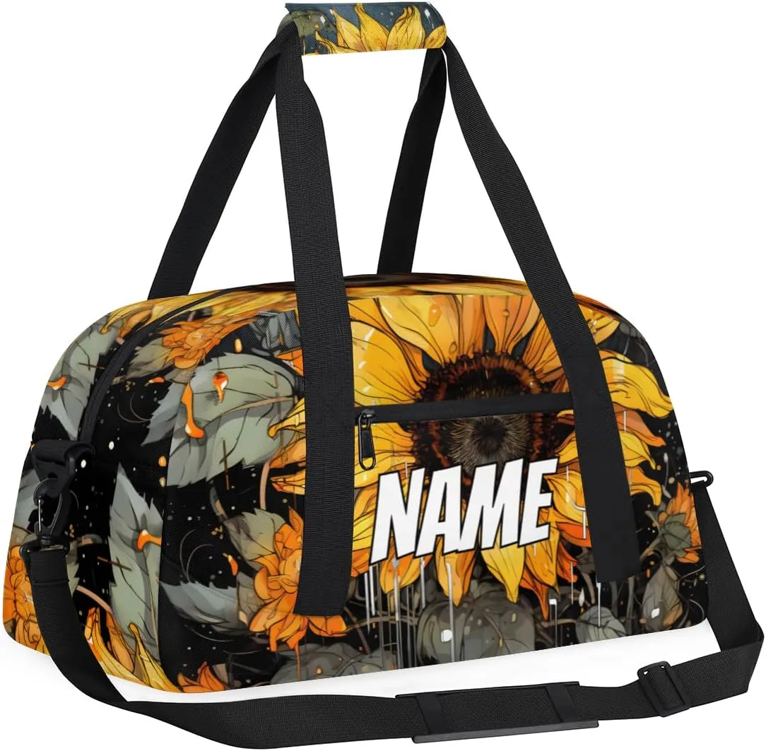 Personalized Custom Gym Bag for Women Men Carry on Rustic Sunflower Travel Duffel Tote Farmhouse Flowers Overnight Workout Weekender Bag