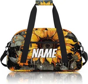 Personalized Custom Gym Bag for Women Men Carry on Rustic Sunflower Travel Duffel Tote Farmhouse Flowers Overnight Workout Weekender Bag