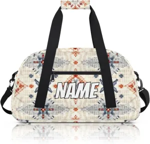 Personalized Custom Gym Bag for Women Men Carry on Vintage Boho Travel Duffel Tote Abstract Rustic Overnight Workout Weekender Bag