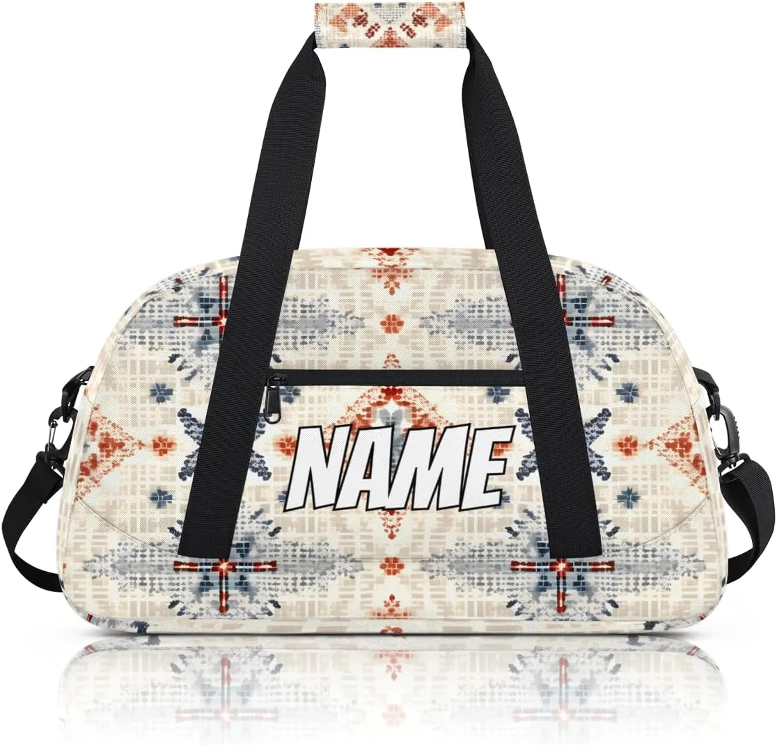 Personalized Custom Gym Bag for Women Men Carry on Vintage Boho Travel Duffel Tote Abstract Rustic Overnight Workout Weekender Bag