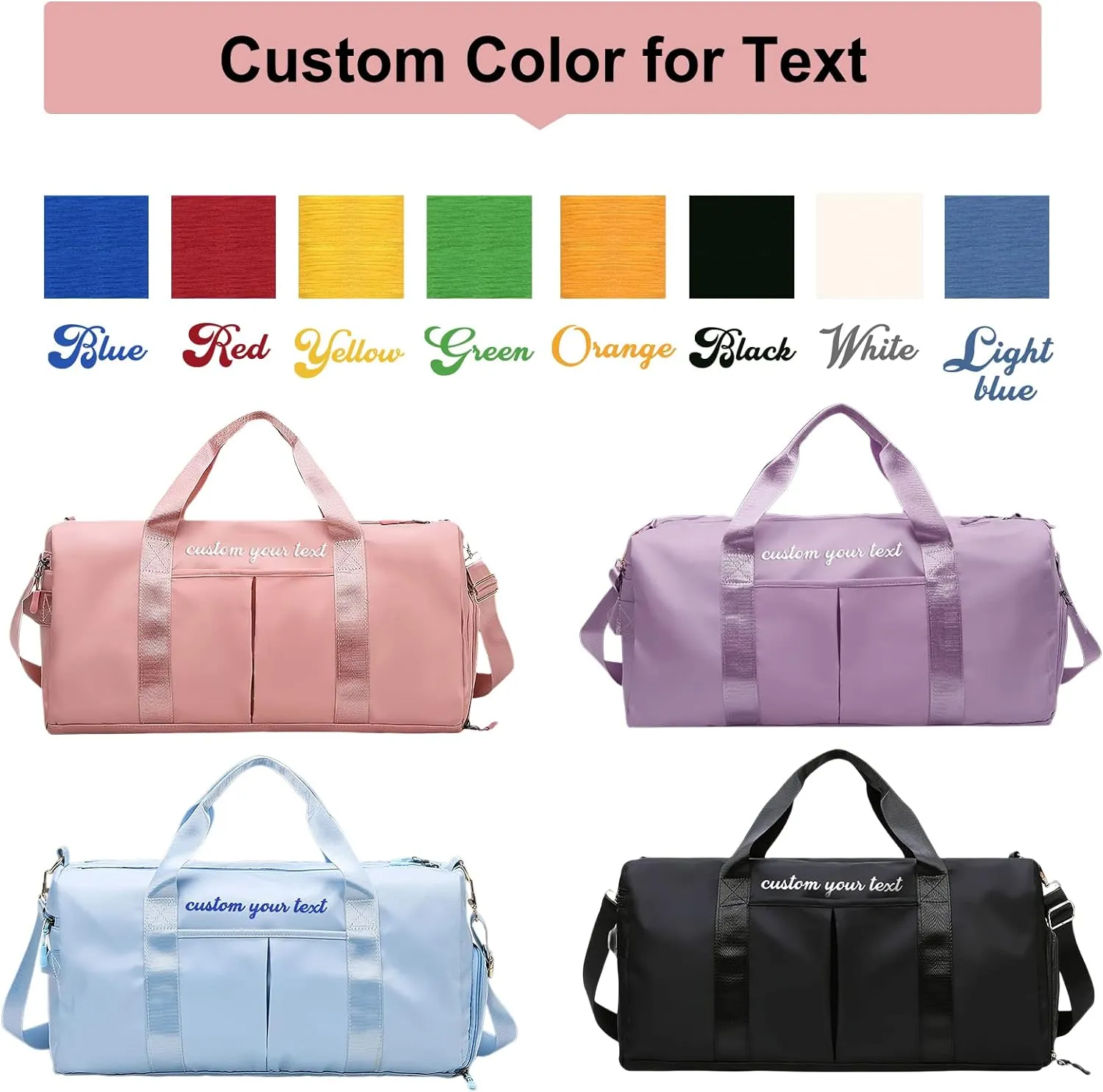 Personalized Duffel Bag Embroidered Name Text Custom Sport Gym Bags Travel With Wet Dry Pockets & Shoe Weekend Travel Bag Overnight Bag for Women-Blue