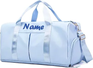 Personalized Duffel Bags Custom Gym Weekender Overnight Bag with Shoe Compartment, Name Embroidered Waterproof Travel Bags for Men Women, Blue