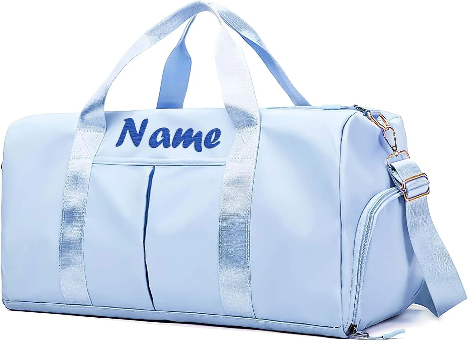 Personalized Duffel Bags Custom Gym Weekender Overnight Bag with Shoe Compartment, Name Embroidered Waterproof Travel Bags for Men Women, Blue