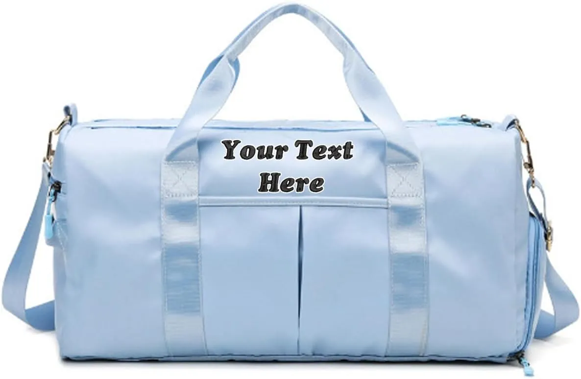 Personalized Initial/Logo Duffle Bag Custom Weekender Overnight Bags with Embroidery Name Sports Gym Travel Bags with Wet Dry Pockets Bridal Gift for Women Bridesmaid
