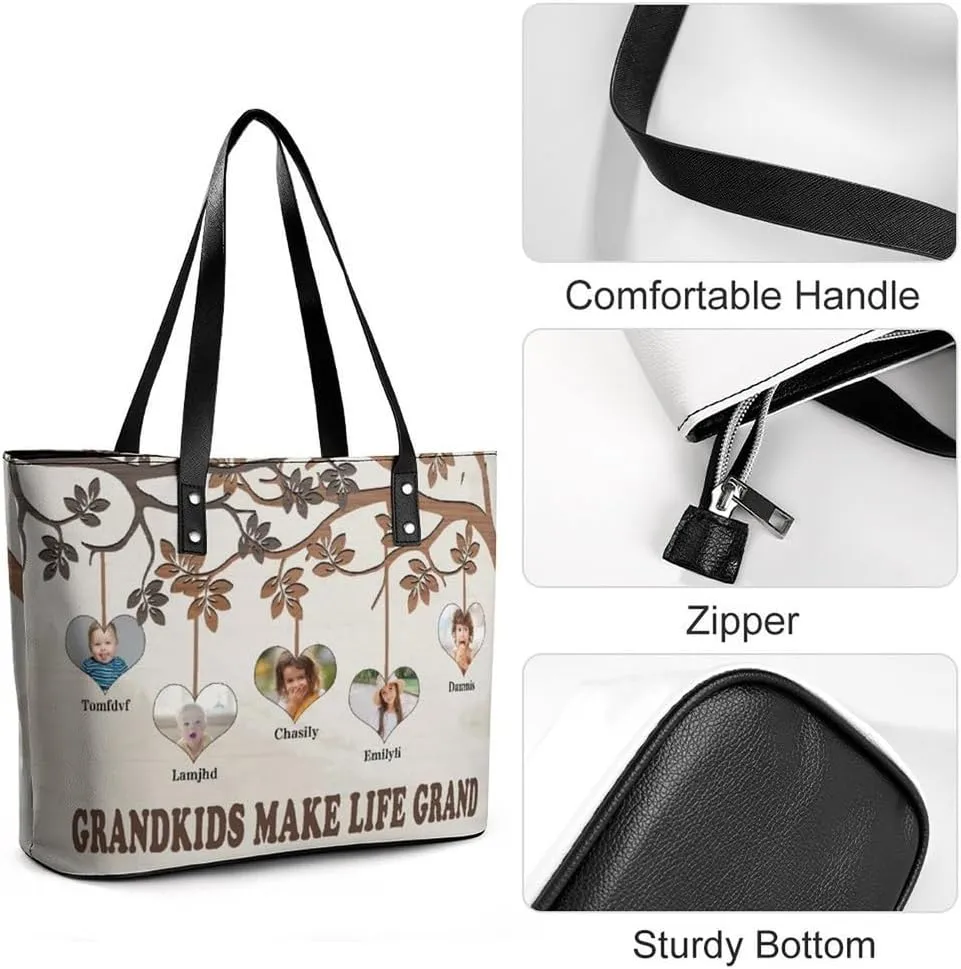 Personalized Mothers Day Leather Bag, Custom Handbag For Nana Mom,Mothers Day Loving Gift For Grandma, Mom