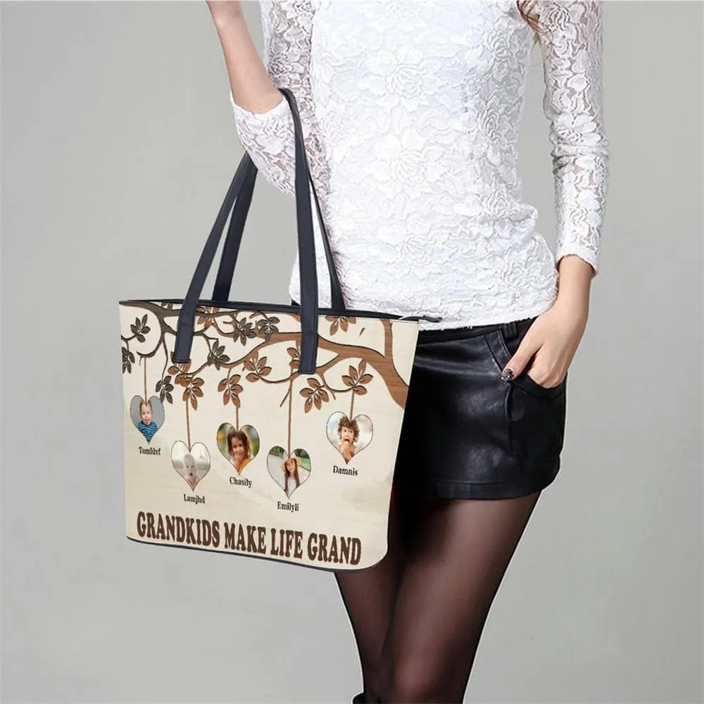 Personalized Mothers Day Leather Bag, Custom Handbag For Nana Mom,Mothers Day Loving Gift For Grandma, Mom