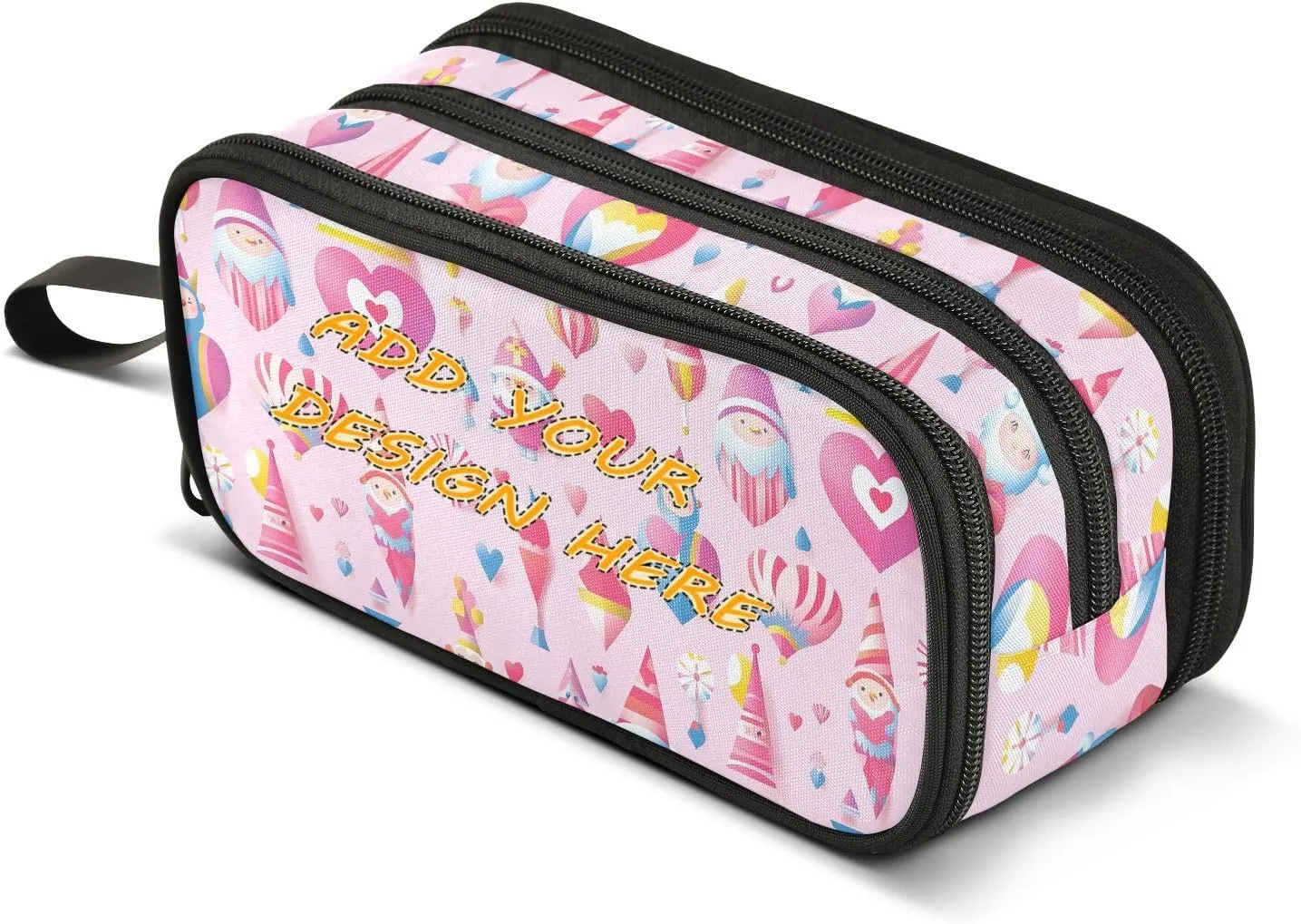 personalized Nylon Pencil Bag For Kids Peach Heart Shape and Gnomes Big Capacity Large Pencil Case Stationery for Middle School Kids