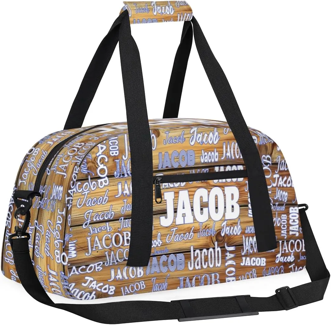 Personalized Soccer Sports Bag with Name, Custom Name Sport Duffel Dance Bag Weekender Bags Carry On Overnight Travel Duffel Bag, Rustic Cabin Wood Barn