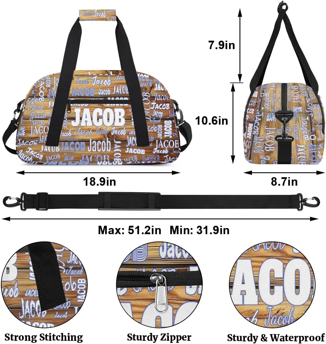 Personalized Soccer Sports Bag with Name, Custom Name Sport Duffel Dance Bag Weekender Bags Carry On Overnight Travel Duffel Bag, Rustic Cabin Wood Barn
