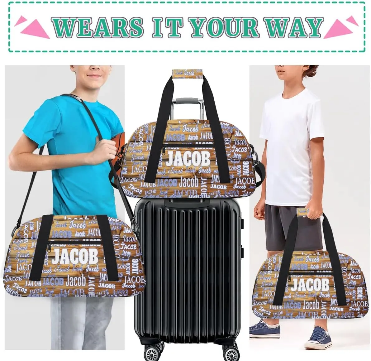 Personalized Soccer Sports Bag with Name, Custom Name Sport Duffel Dance Bag Weekender Bags Carry On Overnight Travel Duffel Bag, Rustic Cabin Wood Barn