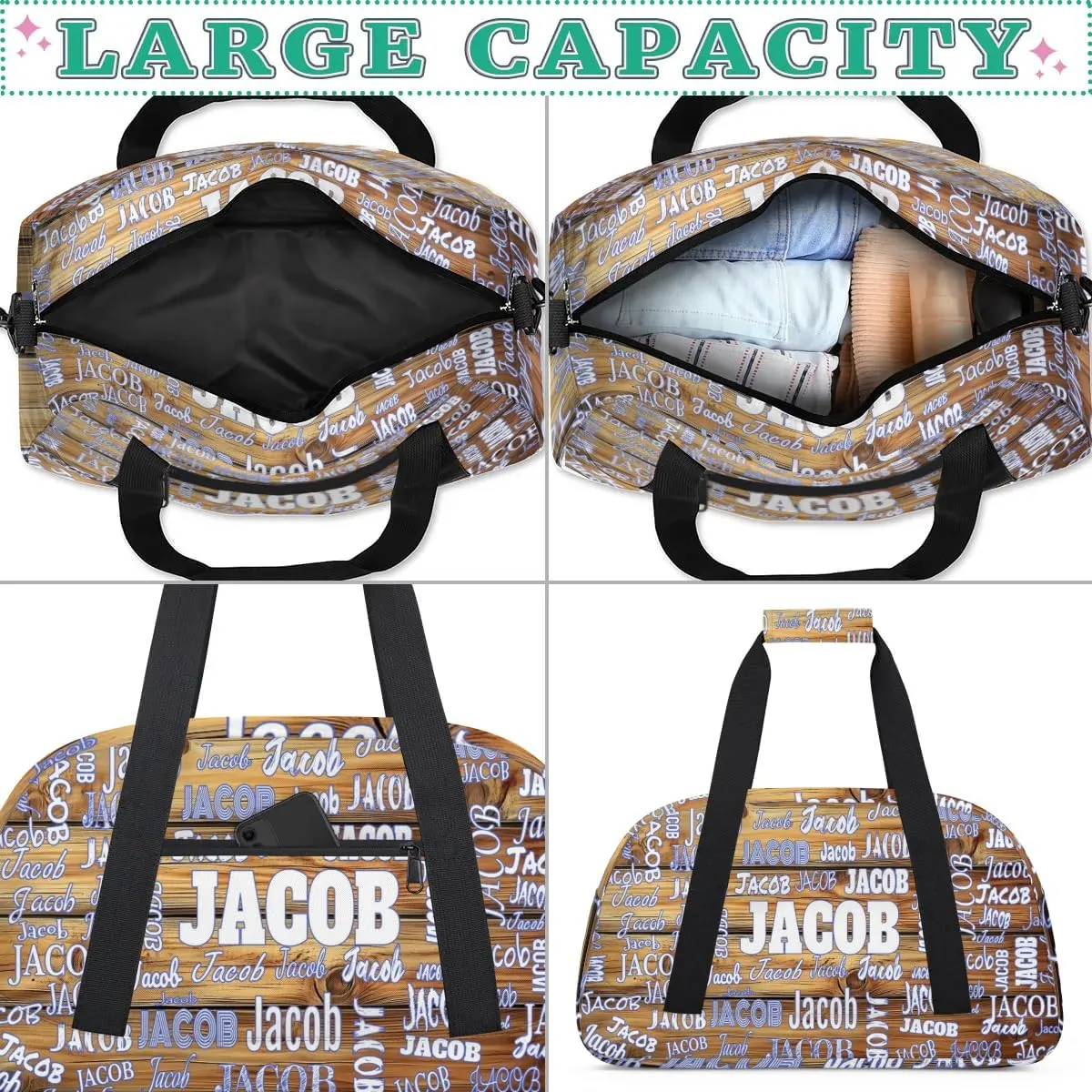 Personalized Soccer Sports Bag with Name, Custom Name Sport Duffel Dance Bag Weekender Bags Carry On Overnight Travel Duffel Bag, Rustic Cabin Wood Barn