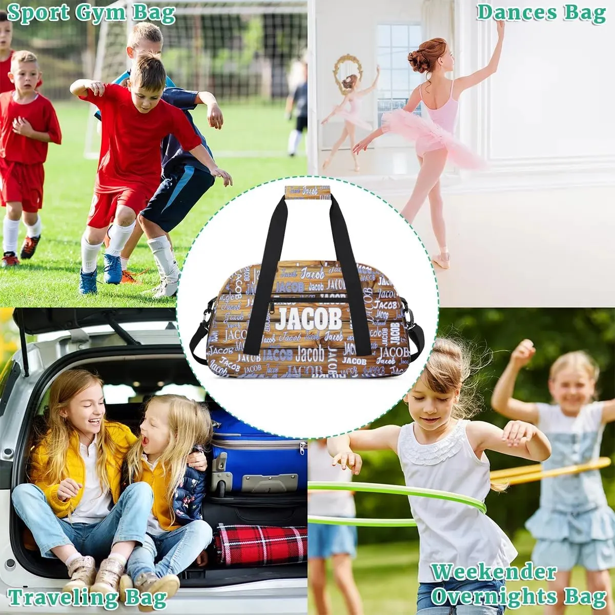 Personalized Soccer Sports Bag with Name, Custom Name Sport Duffel Dance Bag Weekender Bags Carry On Overnight Travel Duffel Bag, Rustic Cabin Wood Barn