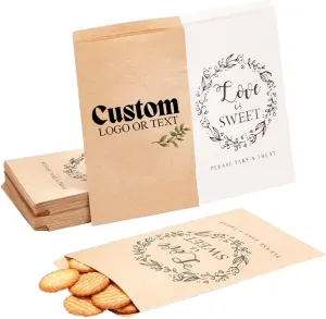 Personalized Wedding Favor Paper Bags,Personalized Treat bags,Custom Sweet Cookie Wedding candy bags,Thank you bags for Candy Buffet,Dinner, Engagement Party (White and Kraft (13x18cm))