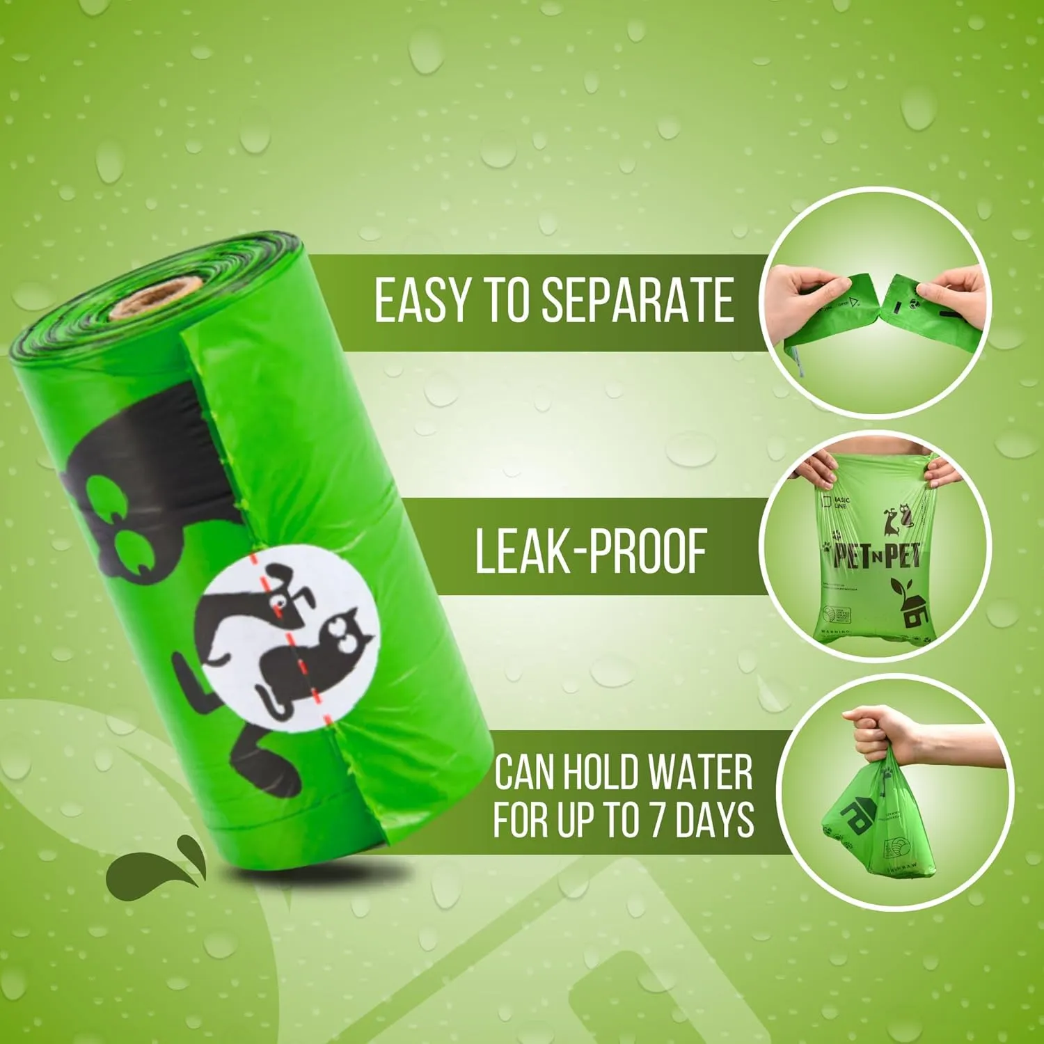Pet N Pet 1080 Counts Green Poop Bags for Dogs, 38% Plant Based & 62% PE Extra Thick Dog Poop Bags Rolls, 9" x 13", Unscented Pet Waste Bag