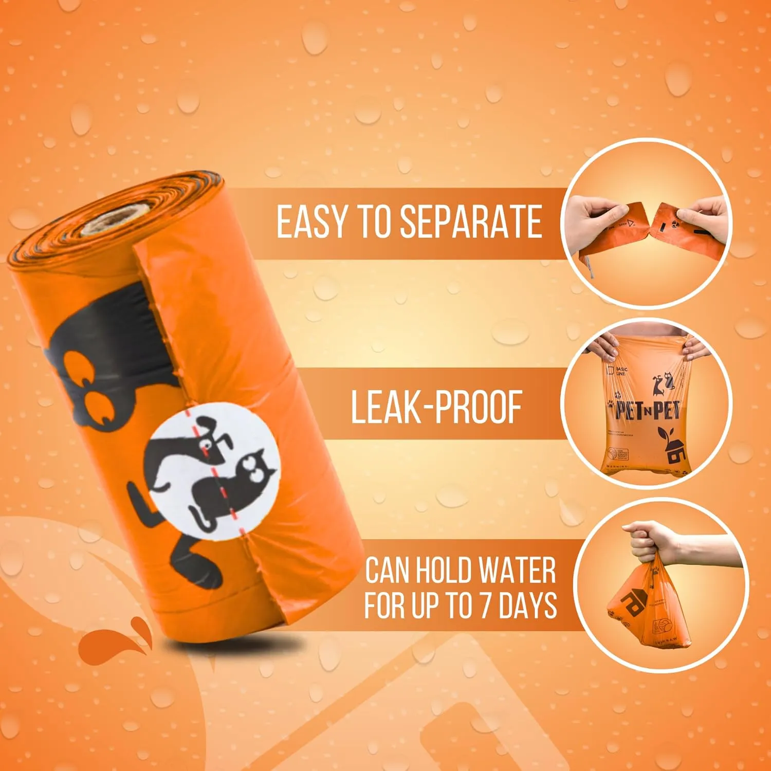 Pet N Pet 1080 Counts Orange Poop Bags for Dogs, 38% Plant Based & 62% PE Extra Thick Dog Poop Bags Rolls, 9" x 13", Unscented Pet Waste Bag