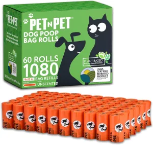 Pet N Pet 1080 Counts Orange Poop Bags for Dogs, 38% Plant Based & 62% PE Extra Thick Dog Poop Bags Rolls, 9" x 13", Unscented Pet Waste Bag