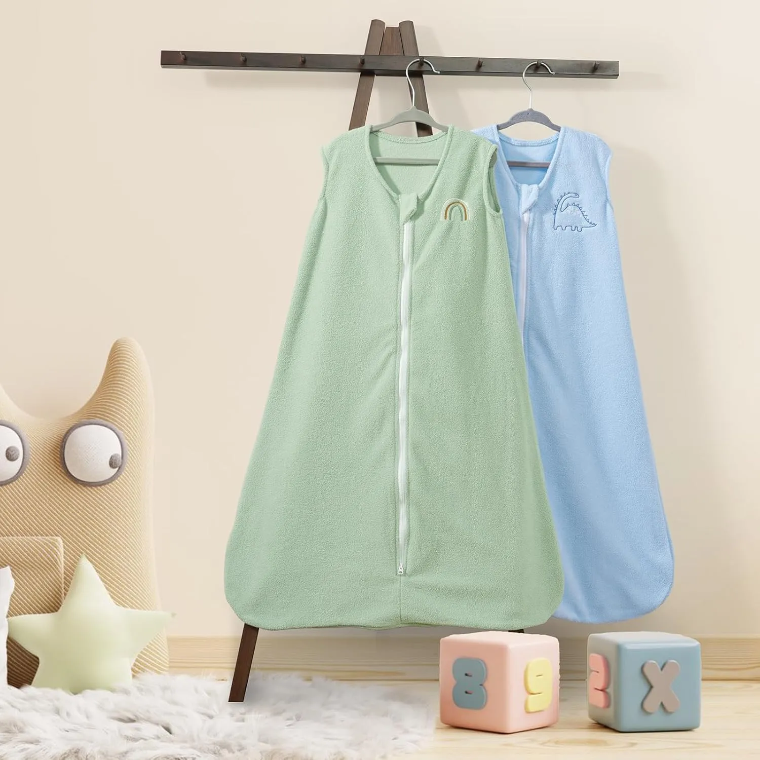 PHF Warm Micro-Fleece Baby Sleep Sack 18-24 Months, Soft Baby Wearable Blanket, 2-Way Zipper Sleeping Bags, 2 Pack Comfy Sleeping Sack for Infant Newborn Boys, X-Large Size, Blue & Sage Green